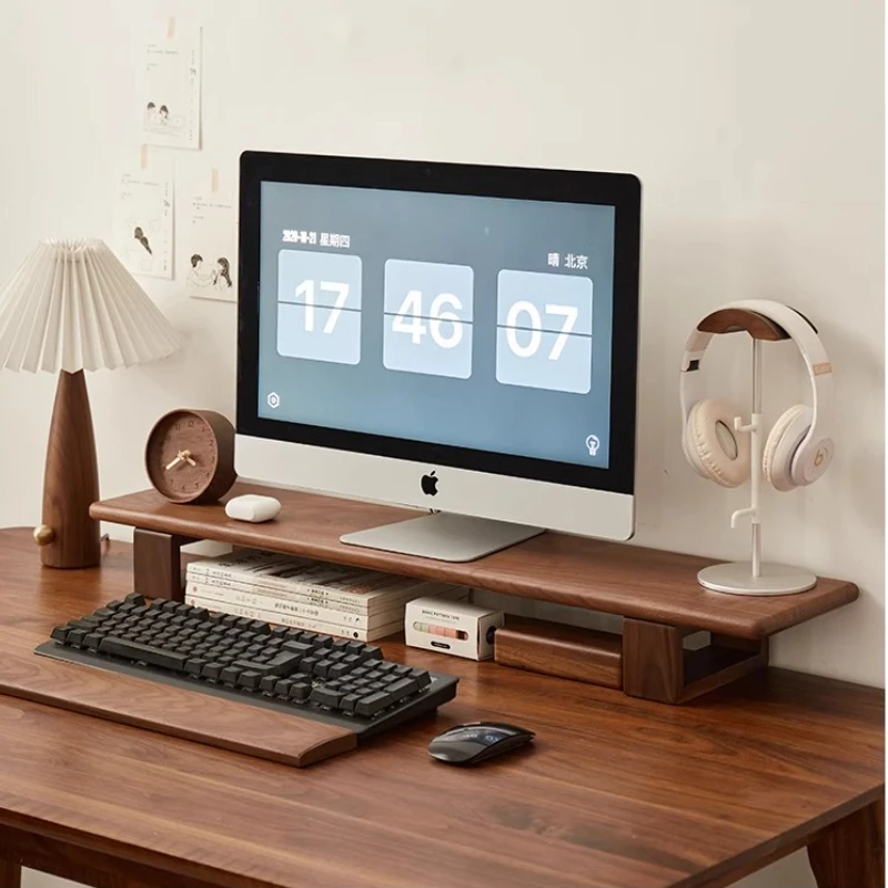 Black Walnut Desktop Monitor Riser Ergonomic Laptop Stand Office Desk Organizer for Computer Screen Space Saving Computer Desk