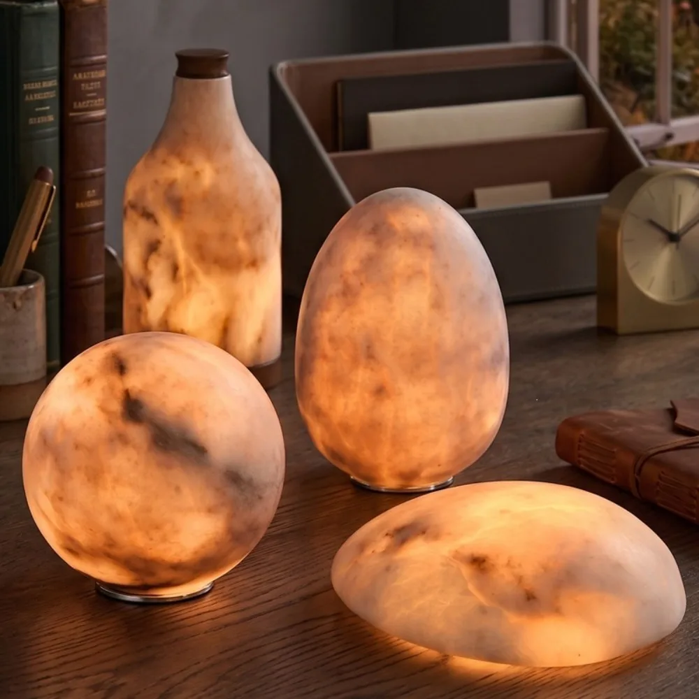 Spanish Marble Rechargeable Small Desk Lamp, Creative Atmosphere in Living Room and Bedroom, Touch Sensitive Light