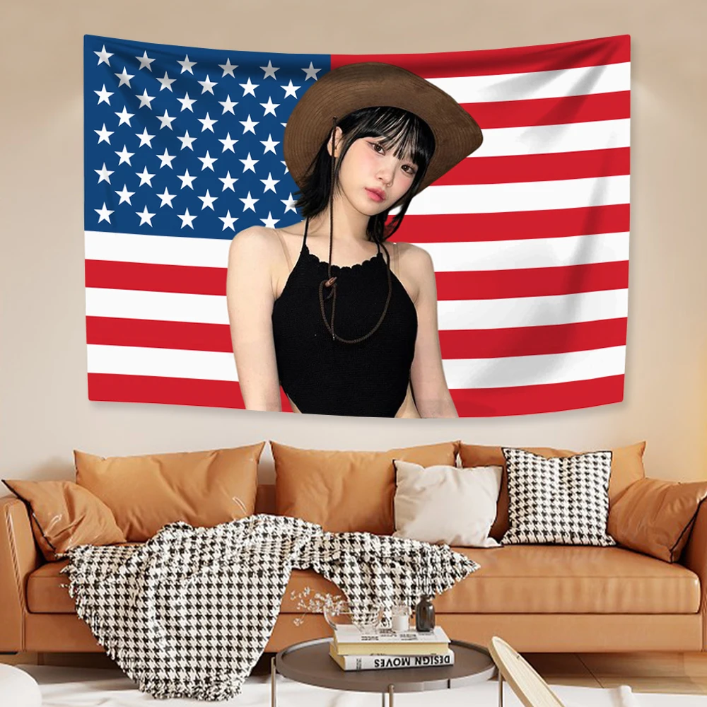 

Chaewons American Flag Tapestry Kpop Girl Group Idol Home Decoration Wall Hanging Bedroom Dorm Background Concert Banner