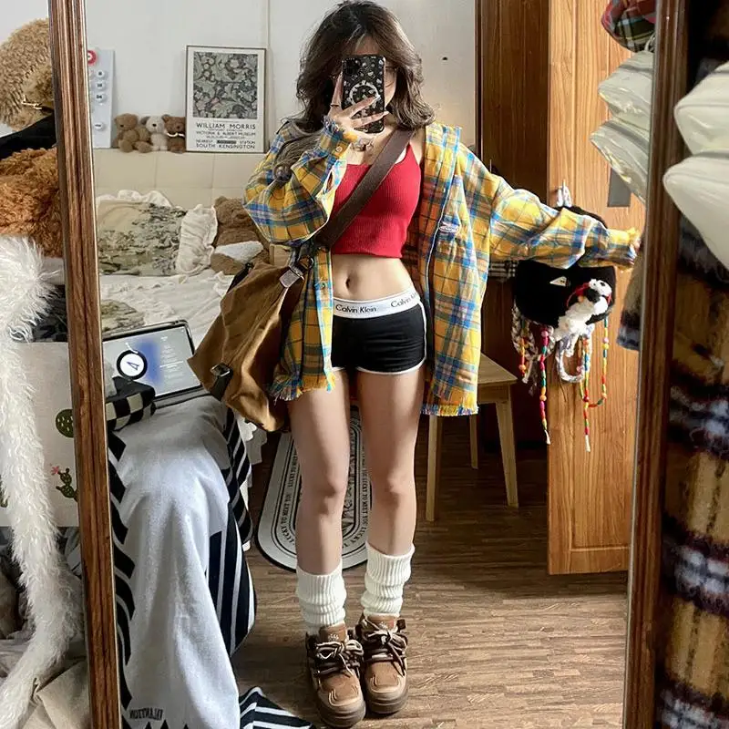 

Рубашка-жакет в клетку с воротником в стиле ретро, больших размеров, 300 Pou, с длинным рукавом, средней длины, повседневная, для осени и весны, для офиса и на каждый день