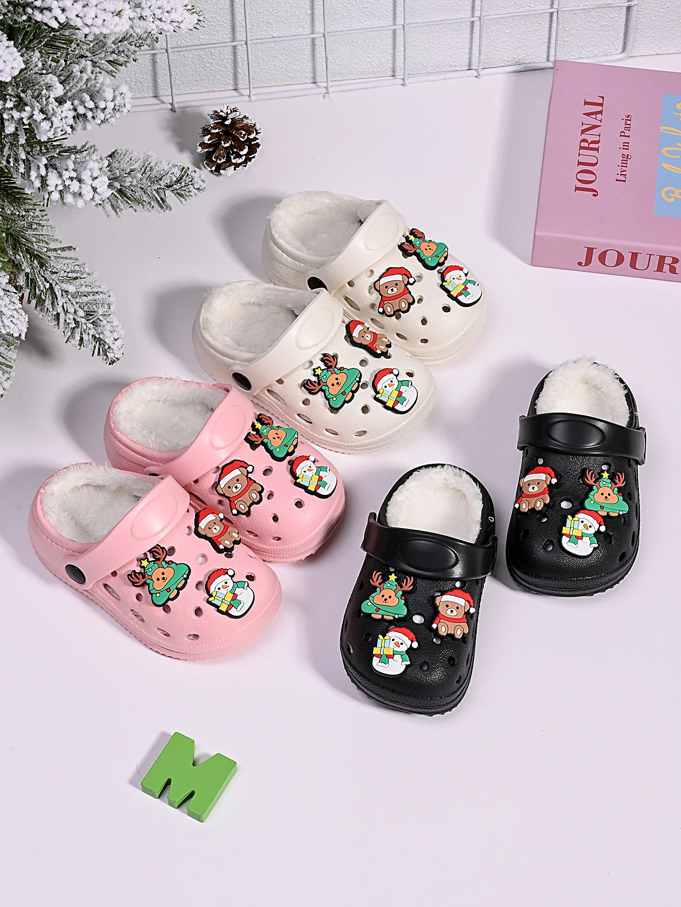

New Christmas Children's Home Slippers for Boys Girls Autumn Winter Home Plush Cute Indoor Wooden Floor Warm Cotton Shoes