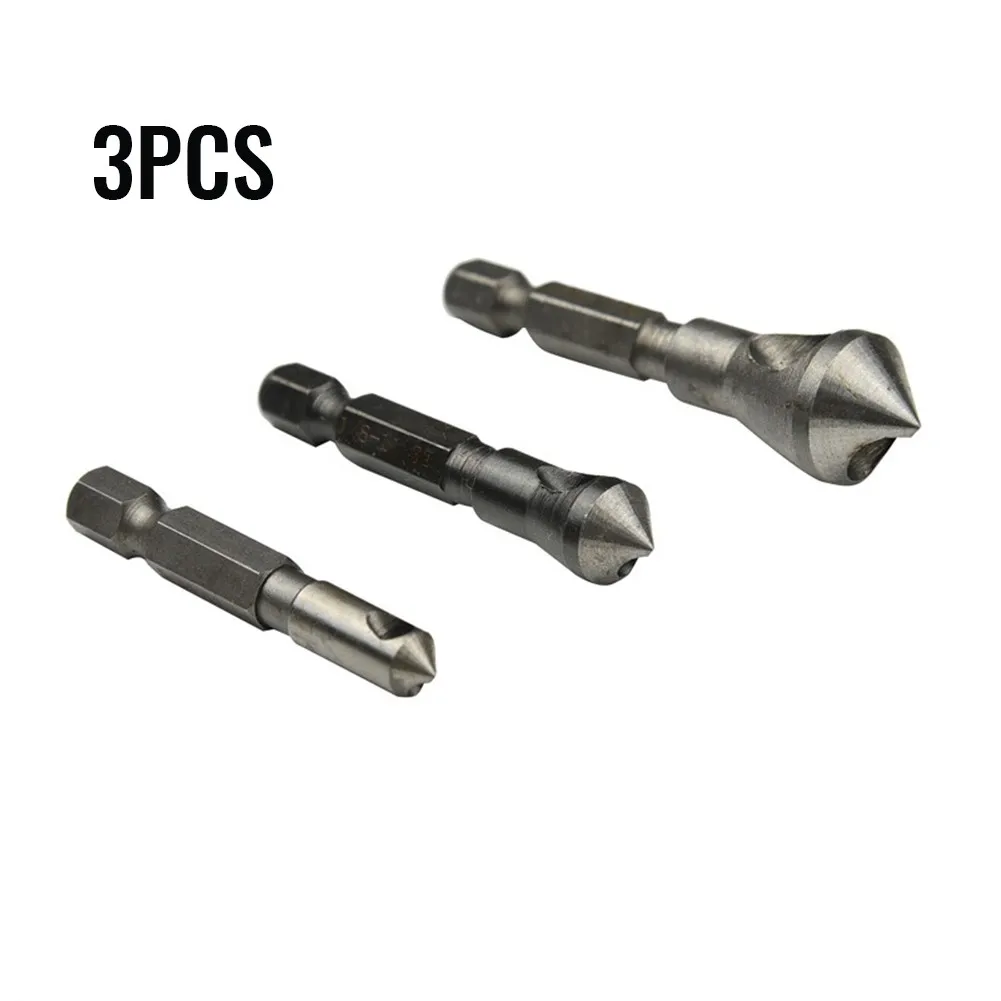 3Pcs 90 Degrees Countersink Bit Set Deburring Drill Bits Tapper Hole Cutter Hand Tools Wood Wooden Metal Plastic Chamfer Set