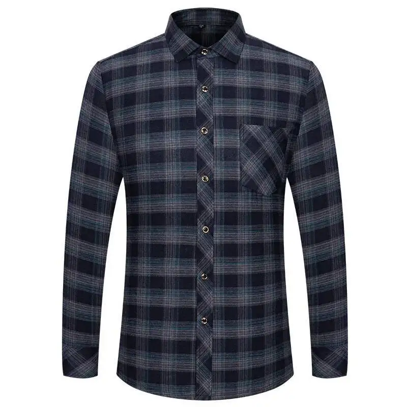 Men's Pure Cotton Flannel Long Sleeve Single Pocket Casual Plaid Thick Soft Cozy Brushed Shirts Blouse Men Clothing