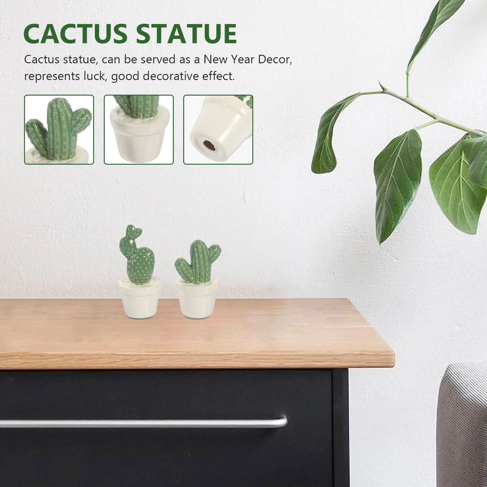 

2Pcs Simulate Cactus Decor Porcelain Cactus Ornament Hand-Painted Home Garden Desktop Decoration Luck Gift Reptile Decor