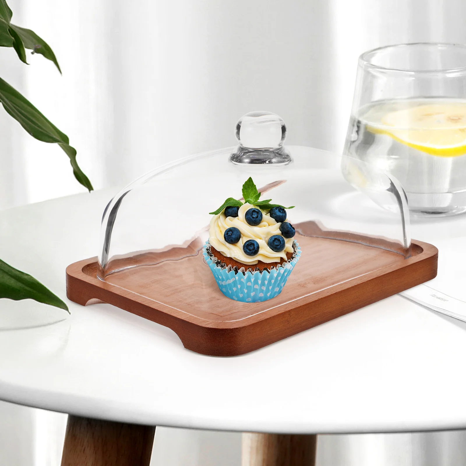 

Wooden Butter Dish Reusable Serving Tray Glass Lid for Cheese Desserts Snacks Cake Storage Home Kitchen Tableware