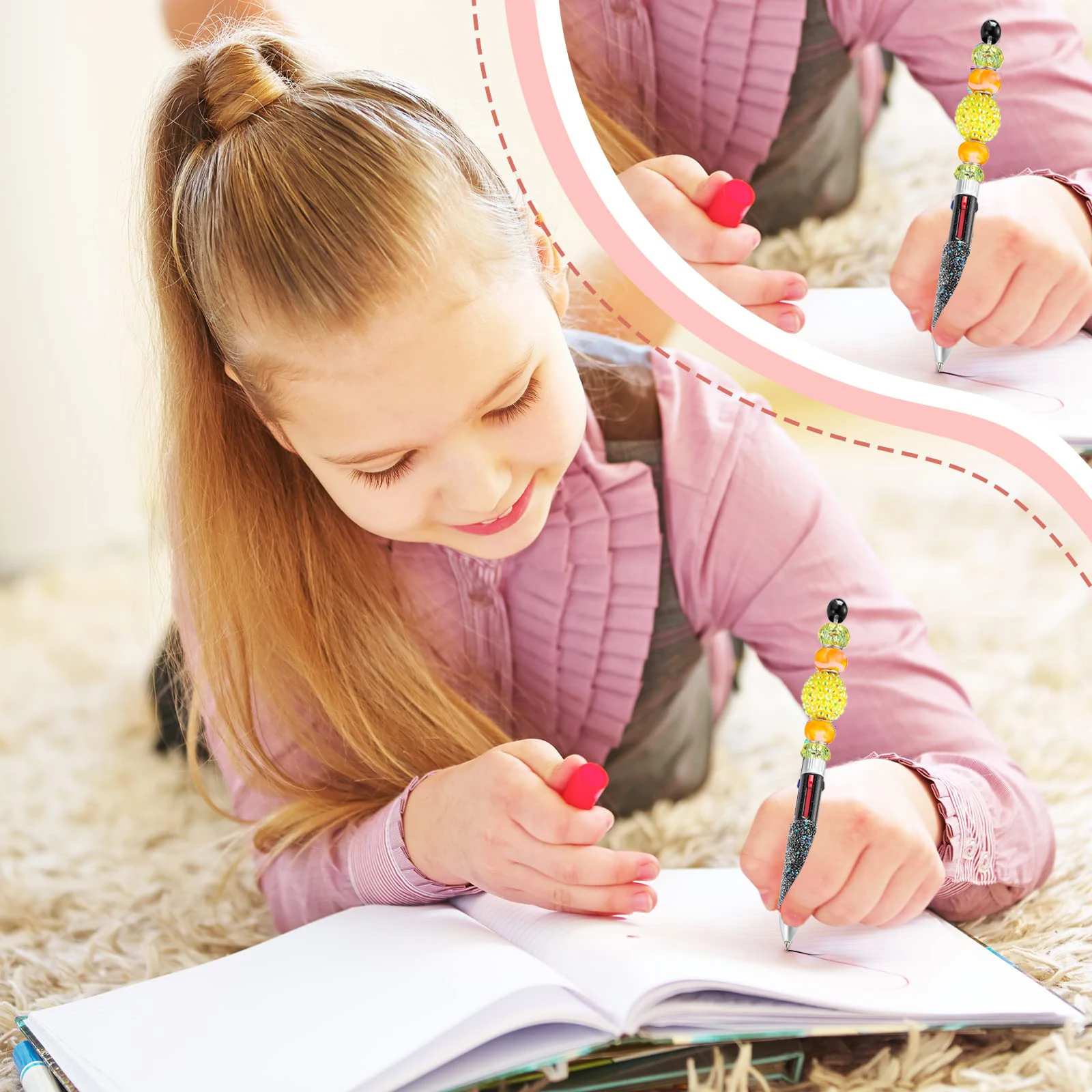 Imagem -06 - Faça Você Mesmo Diamante Frisado Caneta Canetas de Plástico Grânulo Caneta Esferográfica para Presente Estudantes Escritório Escola Fornecimento Faça Você Mesmo Atacado 40 Peças