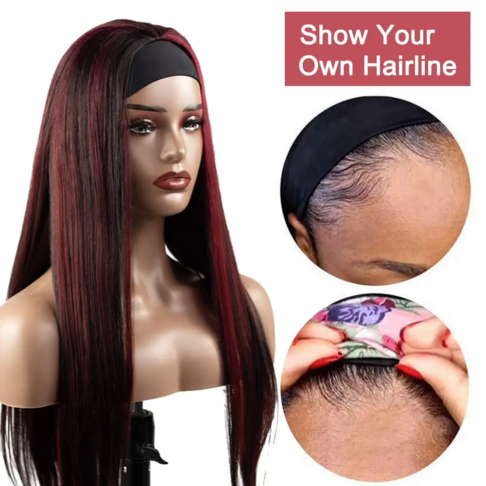 FABA 32 Inch 1B/99J Highlight Straight Wig Human Hair 13x4 HD Lace Front Wig Pre Plucked with Baby Hair For Women 180% Density