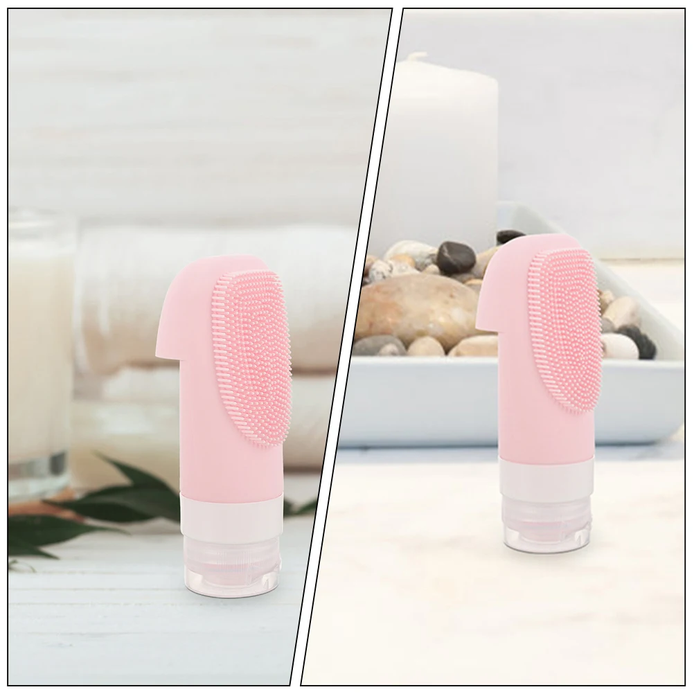 2 ชิ้นซิลิโคนขวดเดินทาง Push Type Dispensing คอนเทนเนอร์เปล่าสีชมพูขนาดเล็กขนาดโลชั่นแบบพกพา LeakProof แชมพู