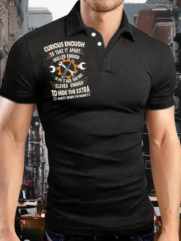 Men's Curious Enough To Take It Apart Skilled Enough  Funny Graphic Print Text Letters Urban Regular Fit Polo Collar Polo Shirt