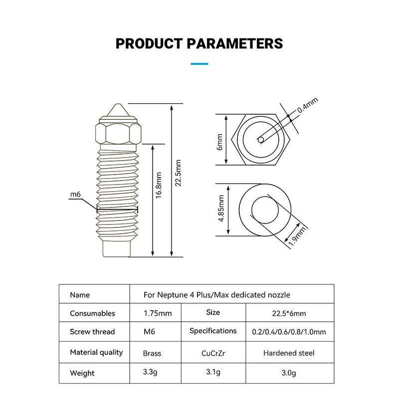 Voor Elegoo Neptune 4 Max/4 Plus Messing Verkoperd Gehard Stalen Mondstuk Verbeterde Mondstuk Hoge Snelheid Nozzles Hotend Kit