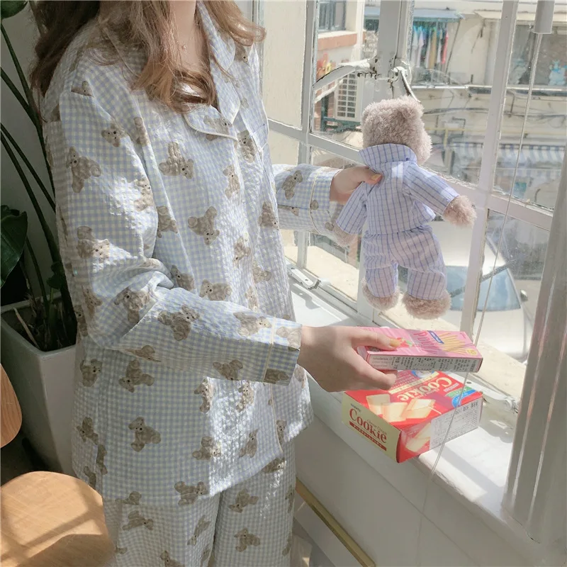 Korean Style Pajamas Ladies Spring and Autumn Long Sleeve 2024 New Sweet Students Can Wear a Girly Loungewear Set Outside