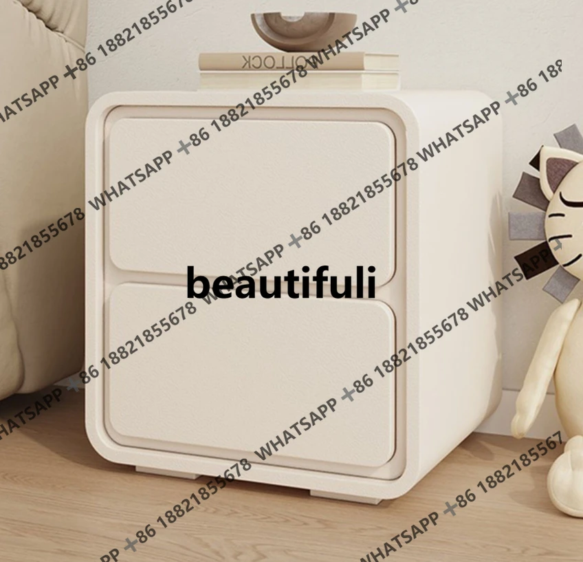 

Cream wind bedside solid wood cabinet high quality leather bedside cabinet bedroom light luxury high-end locker