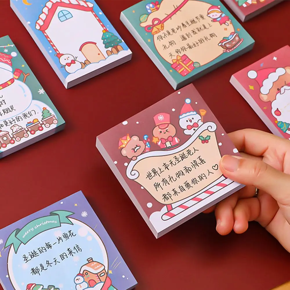 50 Sheets Cute Santa Notepad Paper Self-Adhesive Office Supplies Message Notes Writing Paper Sticky Notes Christmas Memo Pads