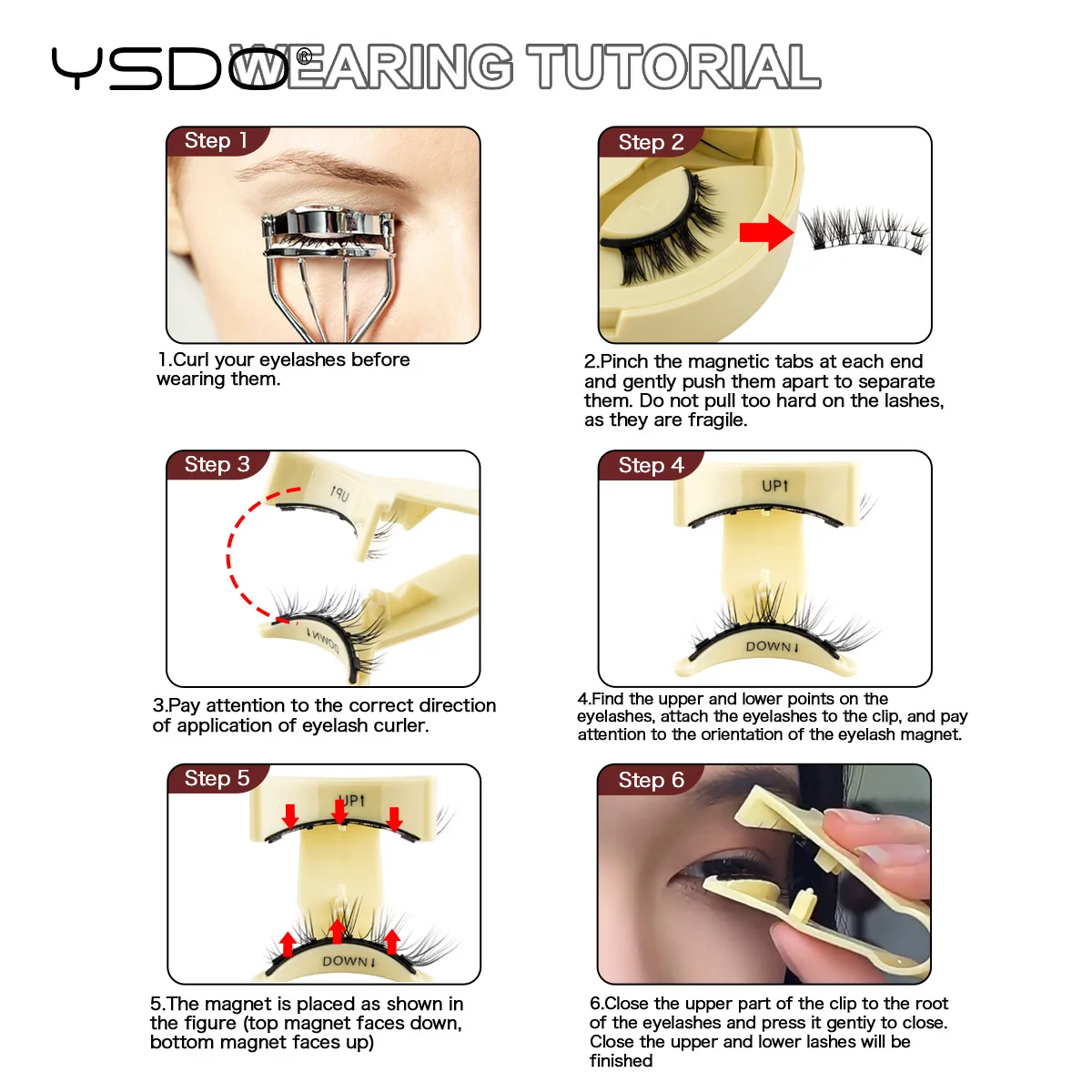 YSDO Magnetische Wimpern 1 Paar Natürliche Magnetische Nerz-Kunstwimpern Wiederverwendbare Flauschige Dicke 3D Falsche Wimpern mit Applikator Klebefrei – Detail 3