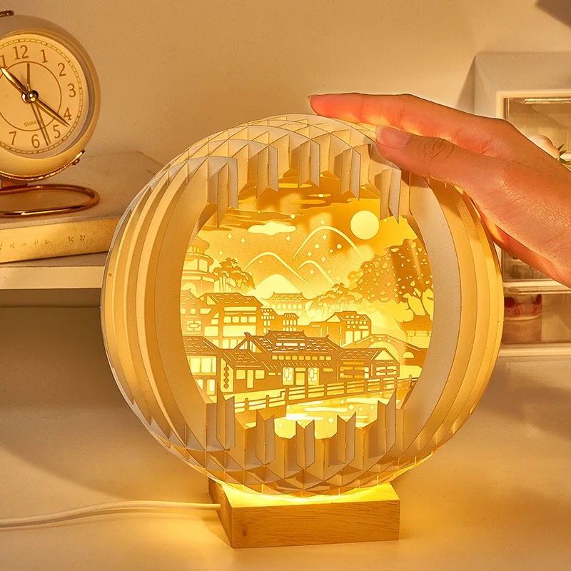 

Orange Paper Carving Lamp Creative 3D High-End Birthday Bedroom Romantic Night Light Niche Gift Ornament
