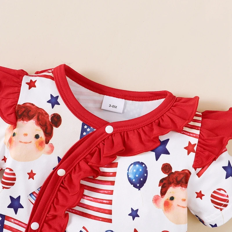 

4th Of July Baby Girl Outfits Independence Day Jumpsuit American Flag Print Romper My First Patriotic Clothes