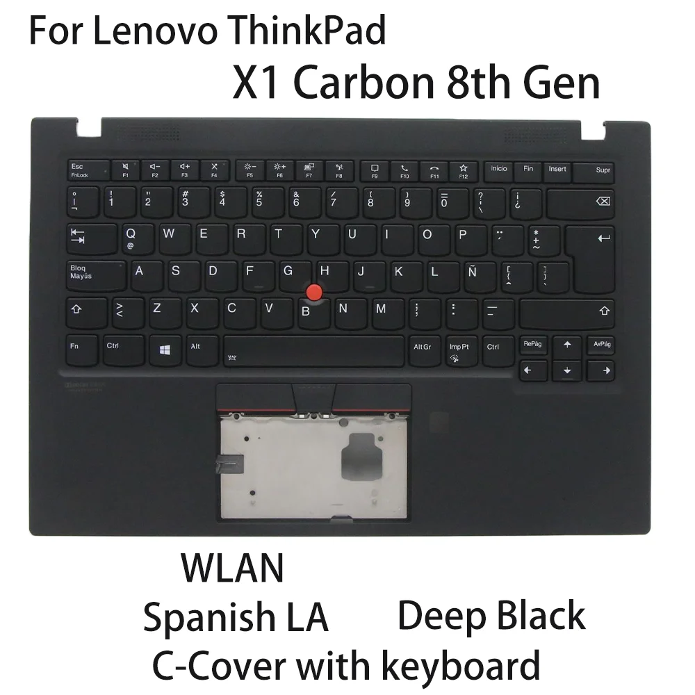 New For Lenovo ThinkPad X1 Carbon 8th Gen Laptop C-Cover with Keyboard Spanish LA Deep Black WLAN 5M10Z27477 5M10Z27478