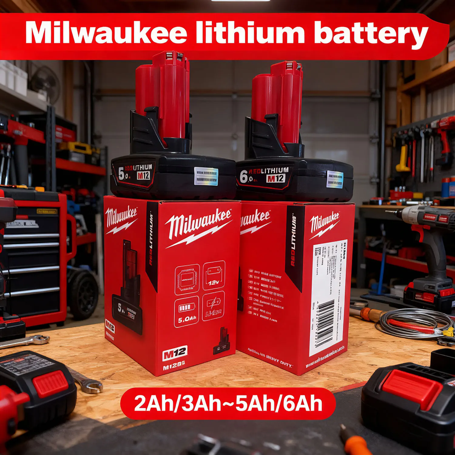 Dobíjecí lithiová baterie pro elektrické nářadí Milwaukee M12 M12B6 12V M1248-11-2401 48-11-242 5000-6000mAh - náhled 2