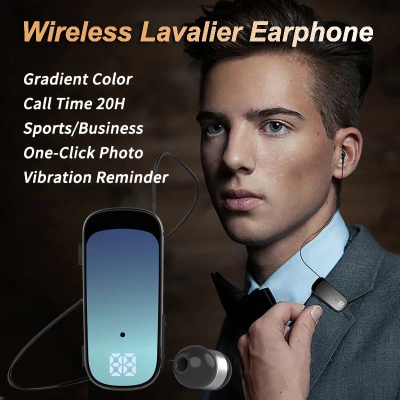 K65 Wireless Lavalier Headphones Business Bluetooth Earphone Talk/Music Time 20 Hours,LED Display,Noice Reduction Sports Headset