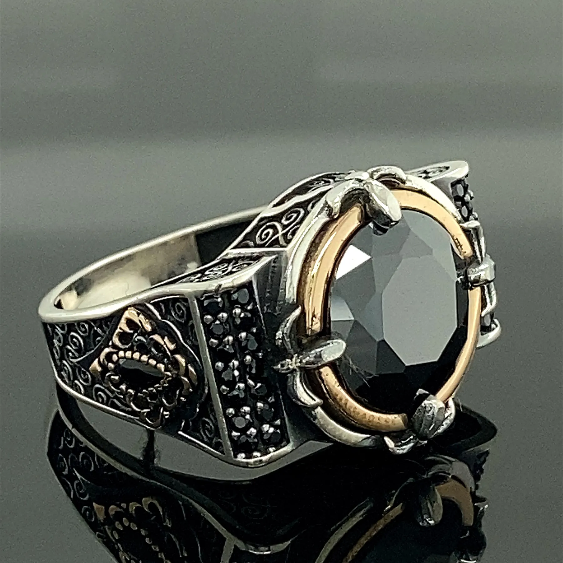 

Turkısh Handmade Ring , Oval Black Stone Ring , Cubic Zircon Ring , Oval Gemstone Ring, 925k Sterling Silver Ring