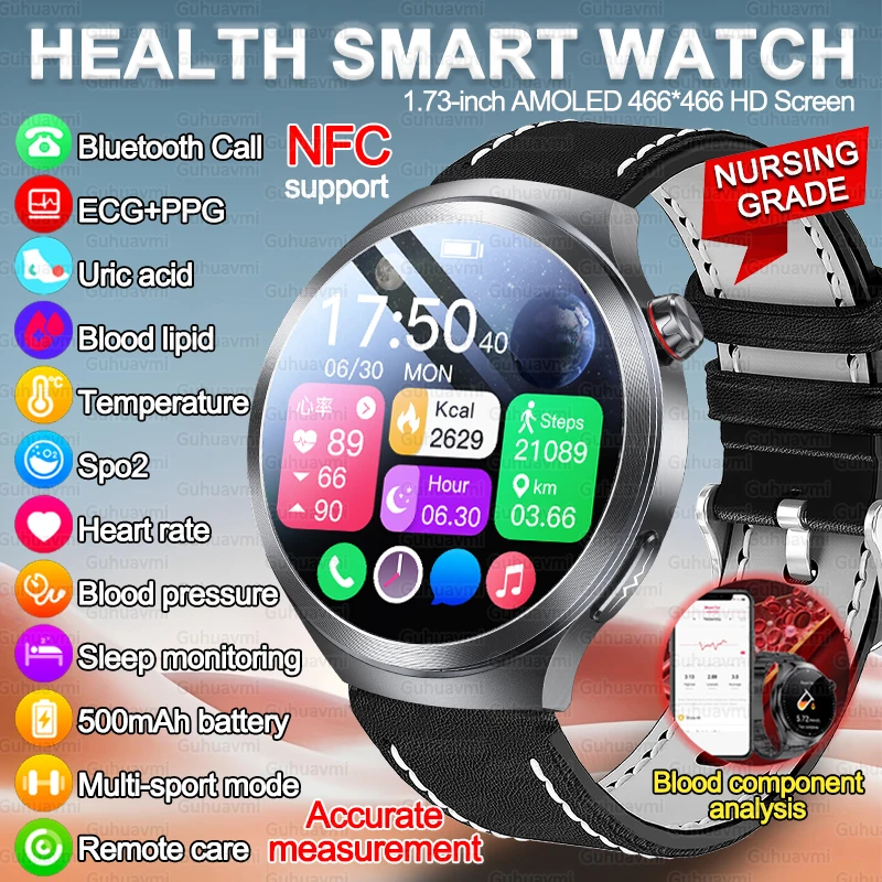 

2025New AI Diagnosis ECG+PPG Health Smartwatch Men Women Clock Uric Acid Lipid BP Heart rate Tracker For Xiaoml NFC Smart Watch