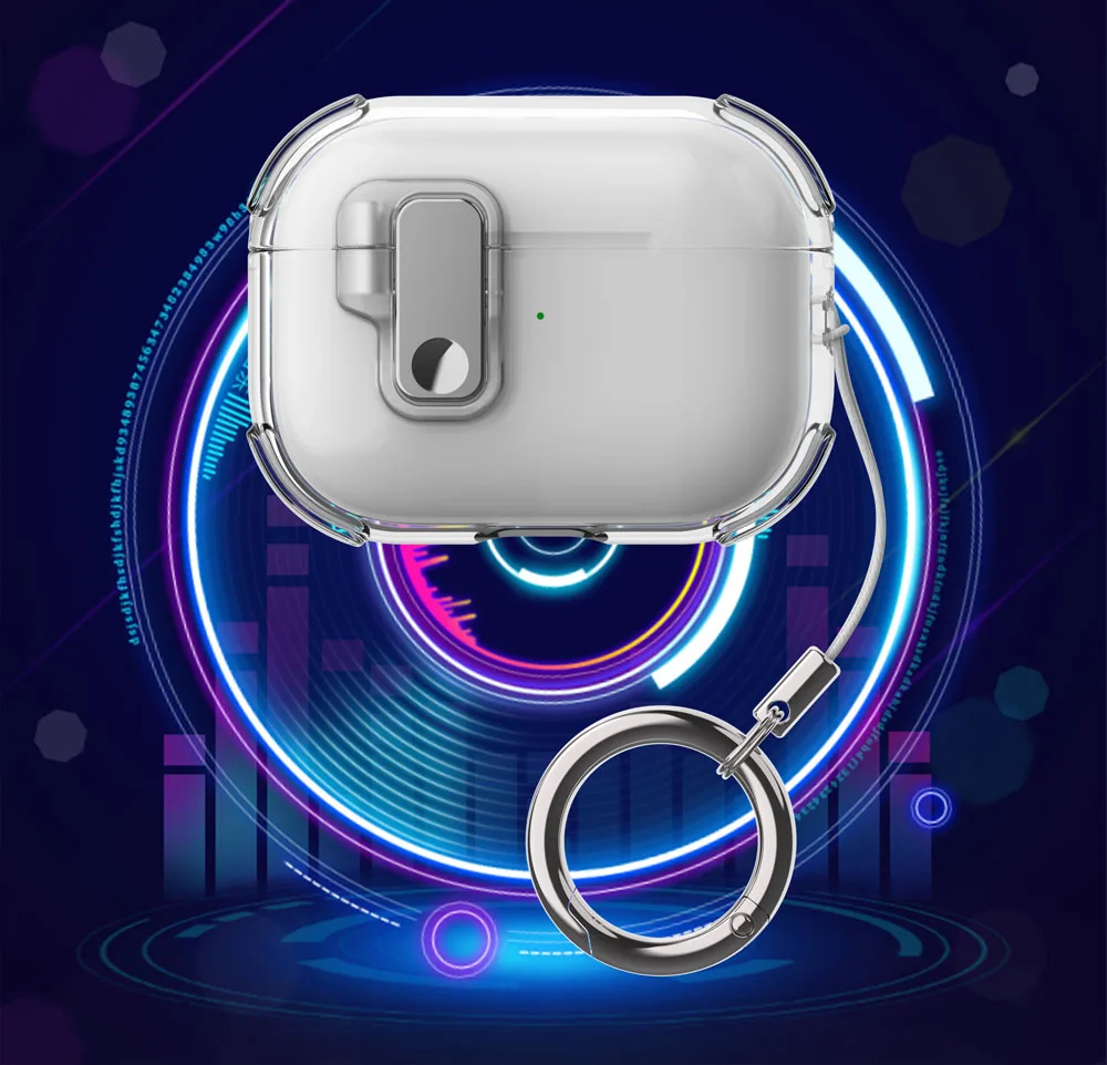 Shockproof Transparent Case For AirPods 1 2 Pro 3 4 Pro2 AirPod Pro 2nd Cover Earbuds Accessories With Switch Lock with Keyring