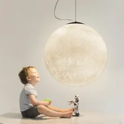 Lámpara colgante para decoración de dormitorio, luminaria de iluminación para restaurante, luz colgante para bebé, lámpara colgante de Luna con estampado 3D para sala de estar