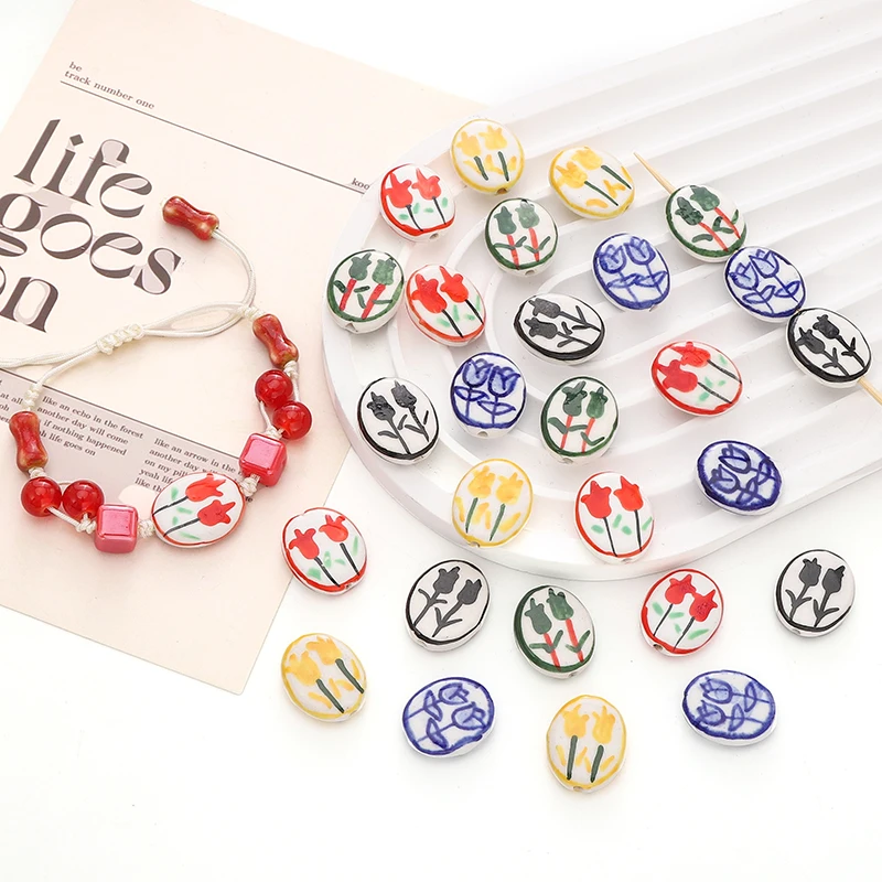 1PC Handmade Craft Tulip Tropical Fish Beads Cartoon Design Fashion Ceramic Spacer Loose Beads For Making DIY Bracelets Necklace