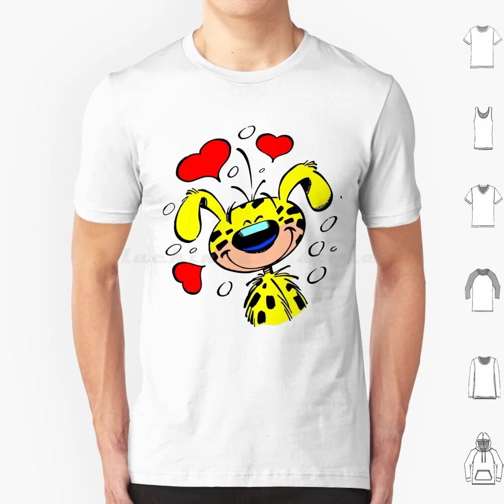 Camiseta Marsupilami In Love talla grande 100% algodón personaje de cómic amarillo Andre Spirou Bélgica Francia Fantasio Pet Magazine