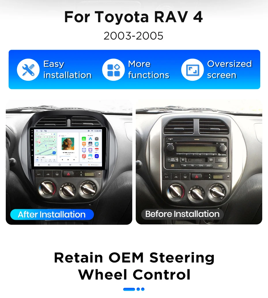 Junsun Android 15 Auto-Intelligenzsysteme für Toyota RAV4 RAV 4 2003-2005 AI Wireless CarPlay für Apple Auto 9" IPS Touchscreen – Detail 3
