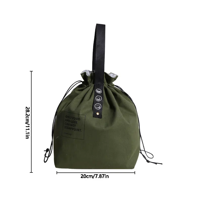 1PC Drawstring Webbing Insulated Lunch Bag Japanese Industrial Style Canvas Picnic Bento Bag