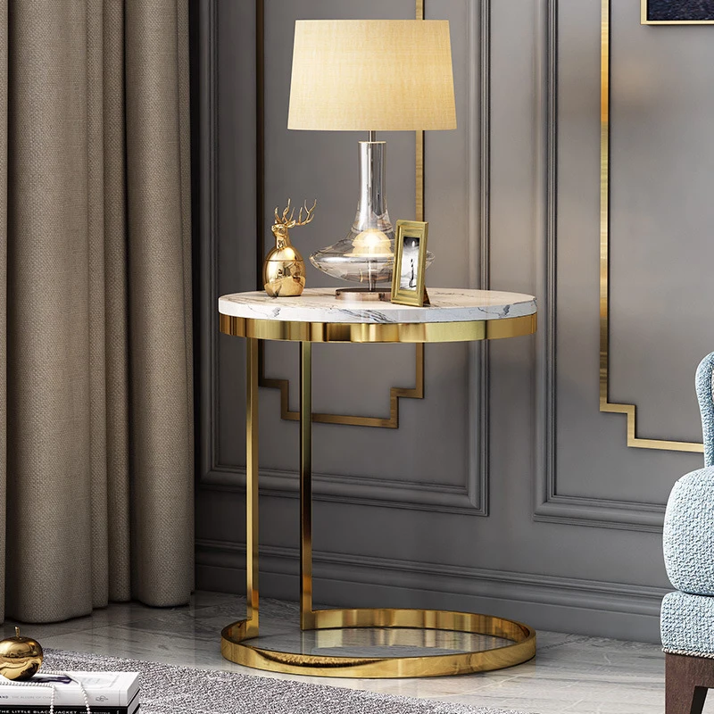 -For Modern Luxury Living Room Marble Side Table Metal Home Furniture Gold Stainless Steel Small Round Stone Top Coffee Table&