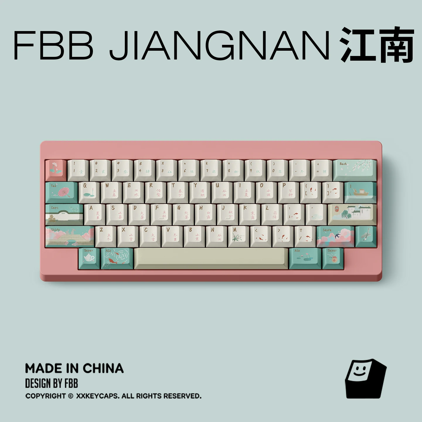 FBB Original Keycaps JiangNan Chinese Scenery PBT Sublimation 1.7mm Customized Mechanical Keyboard Keycap Gift for Friends