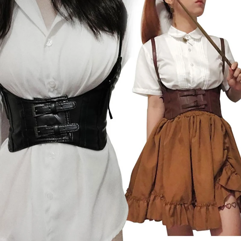 1pcs Women Sexy Leather Elastic Wide Band Waist Belt Waspie Corset Cinch Underbust Waistcoat Wide Cincher With Buckle Cummerbund