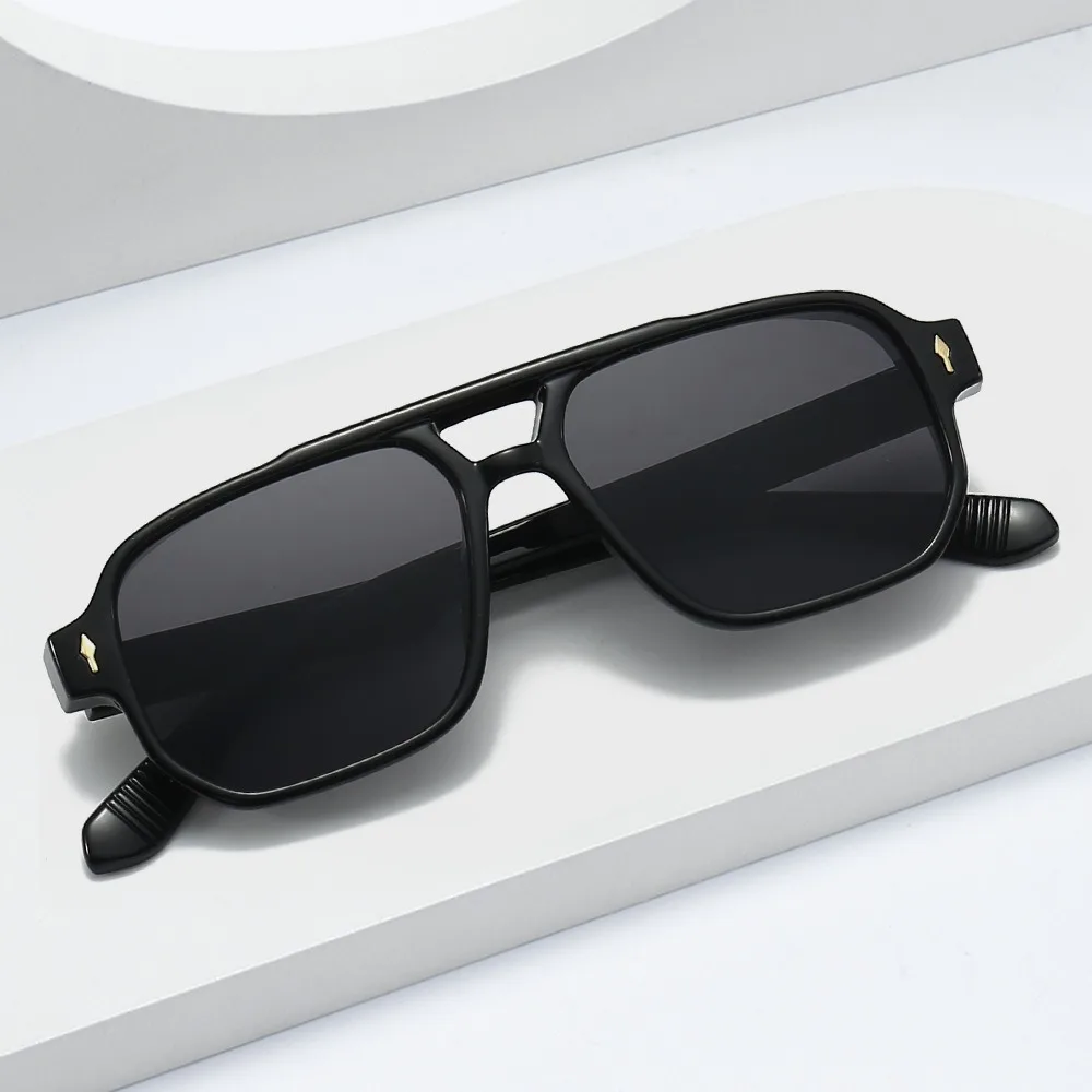 

Retro Double Beam Sunnies HD Leopard Print Eyewear Unisex Polarized Sunglasses Square Frame Decorative Anti-UV Glasses Women