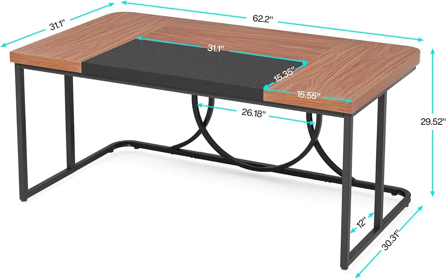 Escritorio de oficina para ordenador de 62,2 pulgadas, escritorio ejecutivo grande con marco de Metal, escritorio de escritura Simple, mesa de estudio, estación de trabajo para el hogar