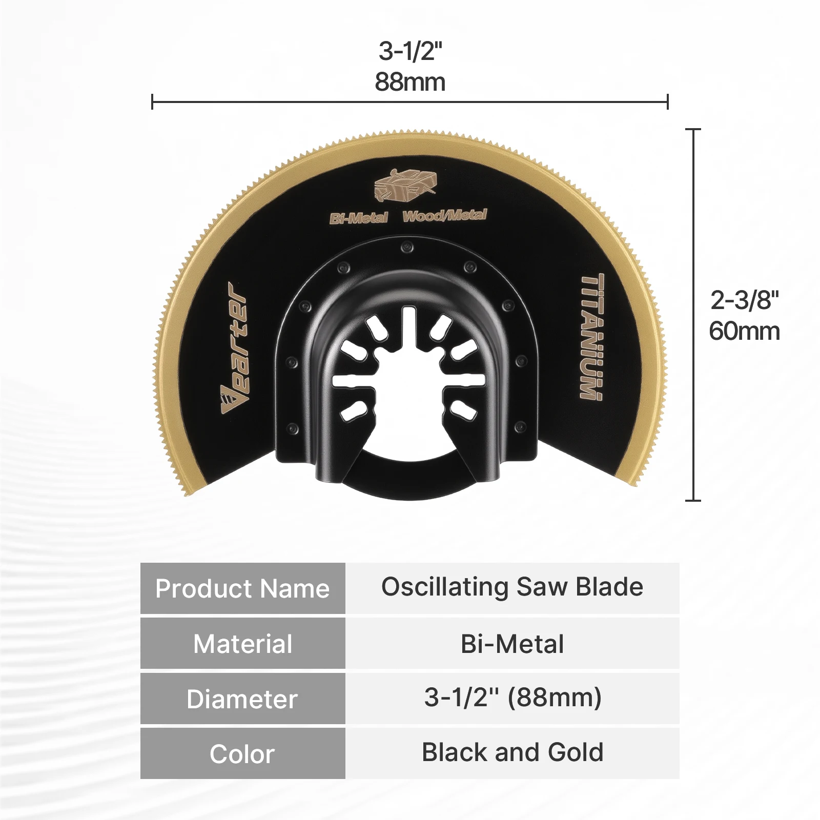 Vearter-hoja de sierra semicircular multiherramienta oscilante recubierta de titanio, paquete de 2, para cortar clavos de Metal, madera, plástico, Material duro