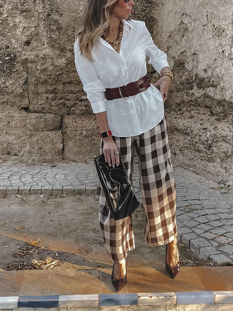 أنيقة منقوشة فضفاضة اقتصاص السراويل النساء عادية مستقيم قطع بنطال مريح 2025 جديد الصيف مكتب سيدة التنقل اليومي Britches #4