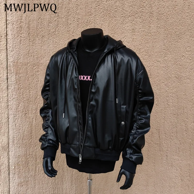 

MWJLPWQ модная кожаная короткая куртка с капюшоном для мужчин с длинными рукавами, осень-зима 2022, высококачественные мужские топы большого размера 11170
