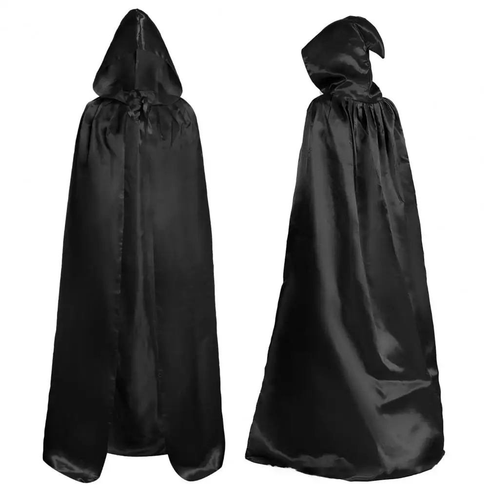 Traje de Cosplay com capuz preto para adultos e crianças, capa com diferentes comprimentos para desempenho, manto de Halloween