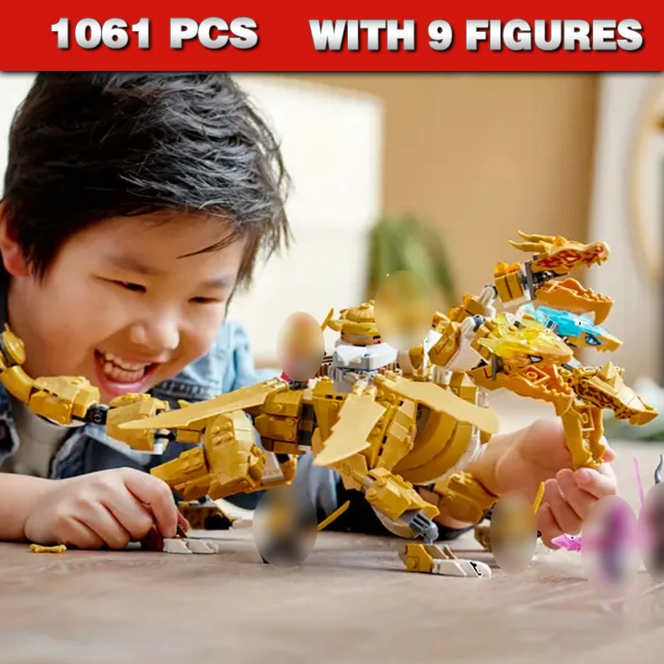 

1061pcs Shinobi 4-headed Lloyd Golden Ultra Dragon Posable Wings Crystal King 11158 Building Block Sets Compatible With Model
