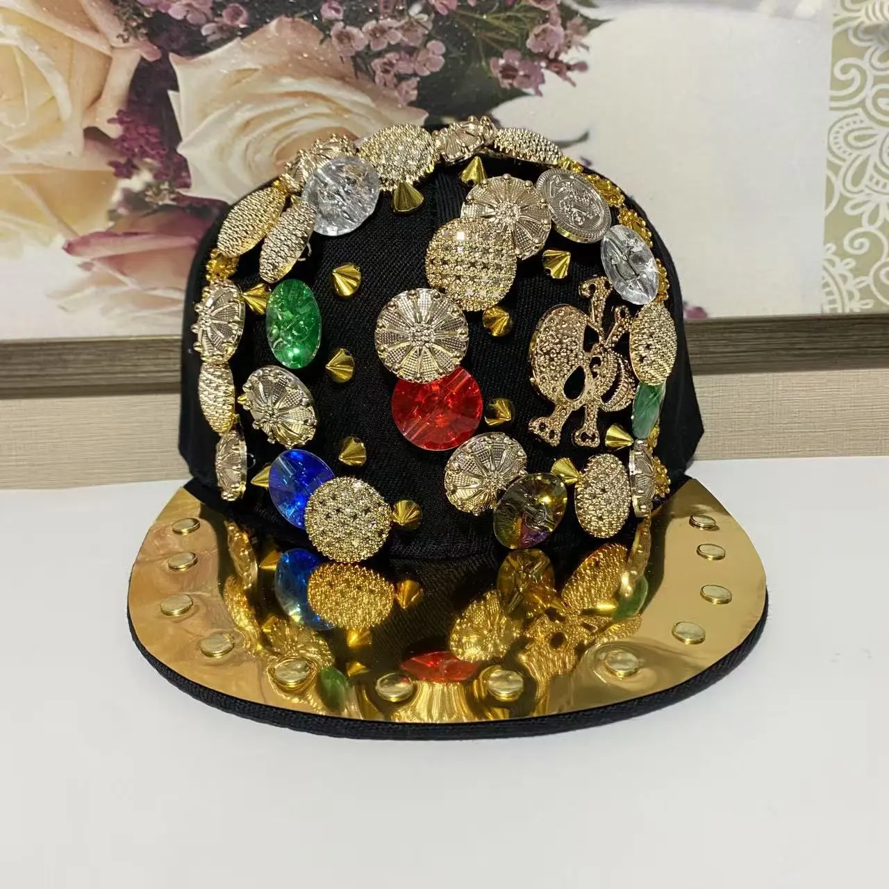 European and American street fashion personalized handmade sewing button decoration punk rock hip-hop hat 5