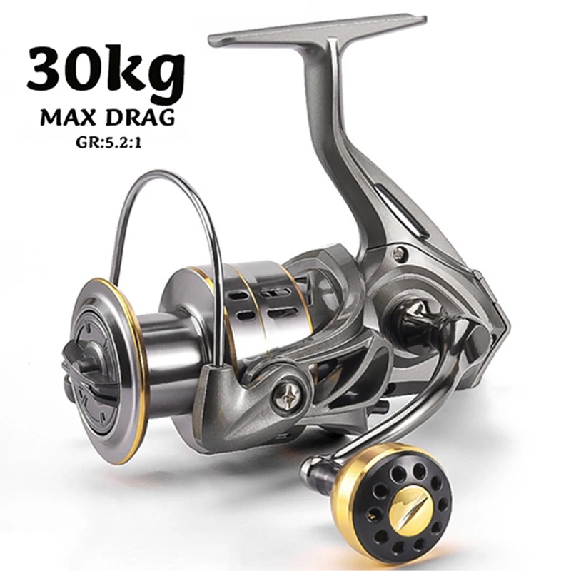 New Fishing Reel, Max Drag 30KG Right/left Inter-Changeable Handle Spinning Reel Gear 5.2:1 Ratio No-gap High Speed Fishing Reel