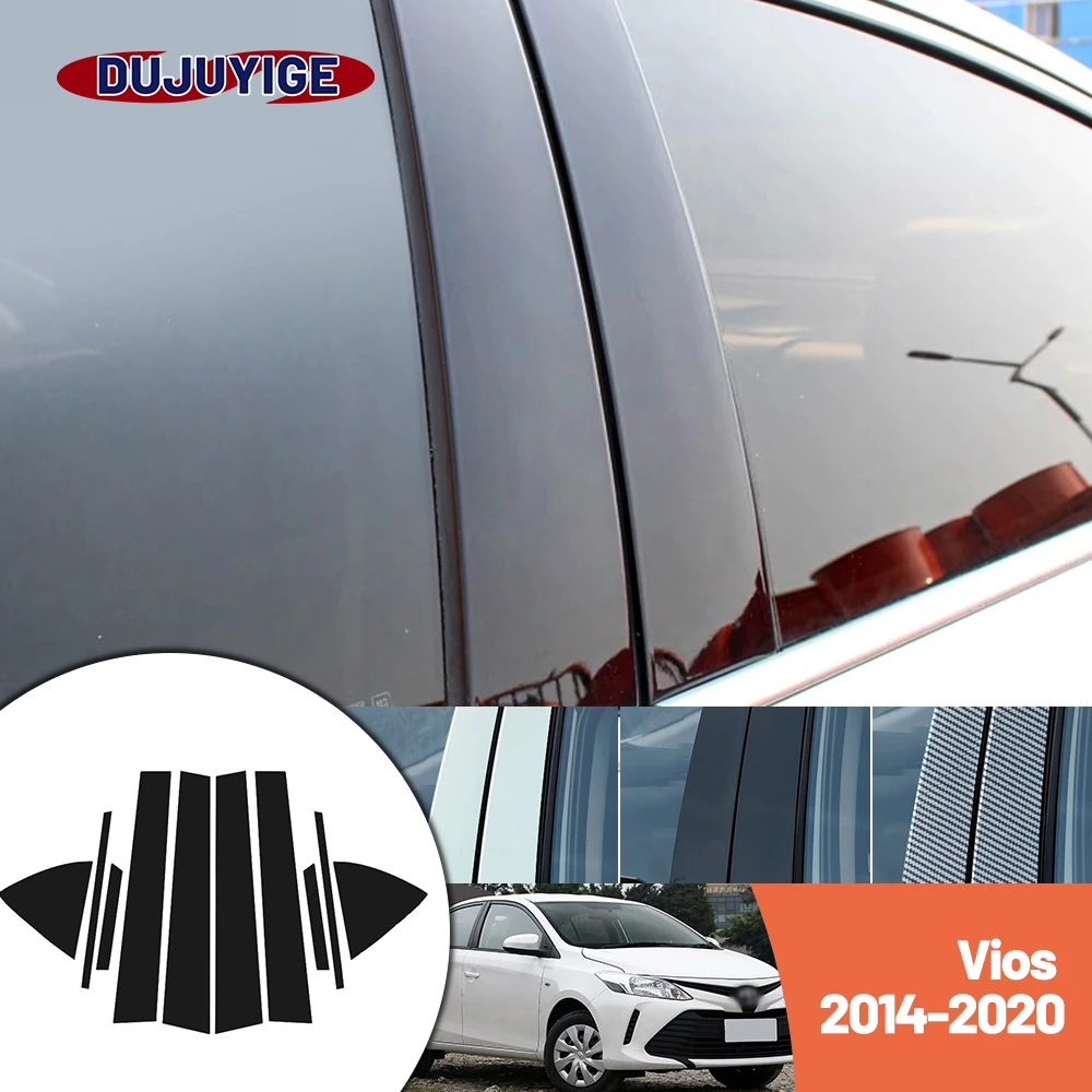 

Bright black carbon fiber door and window B C Pillar sticker suitable For Toyota Vios 2014-2020 2015 2016 2017 2018 2019