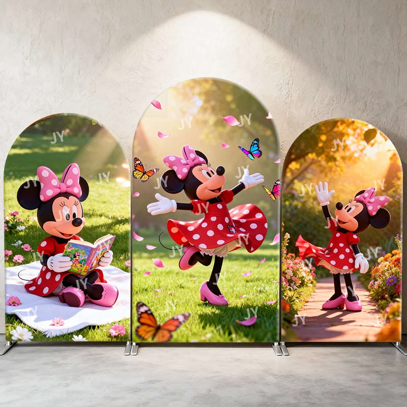 

Minnie Mouse Arch Backdrop Cover Disney Party Decor, Background Wall, Festive Photo Booth Props for Home Celebration Events