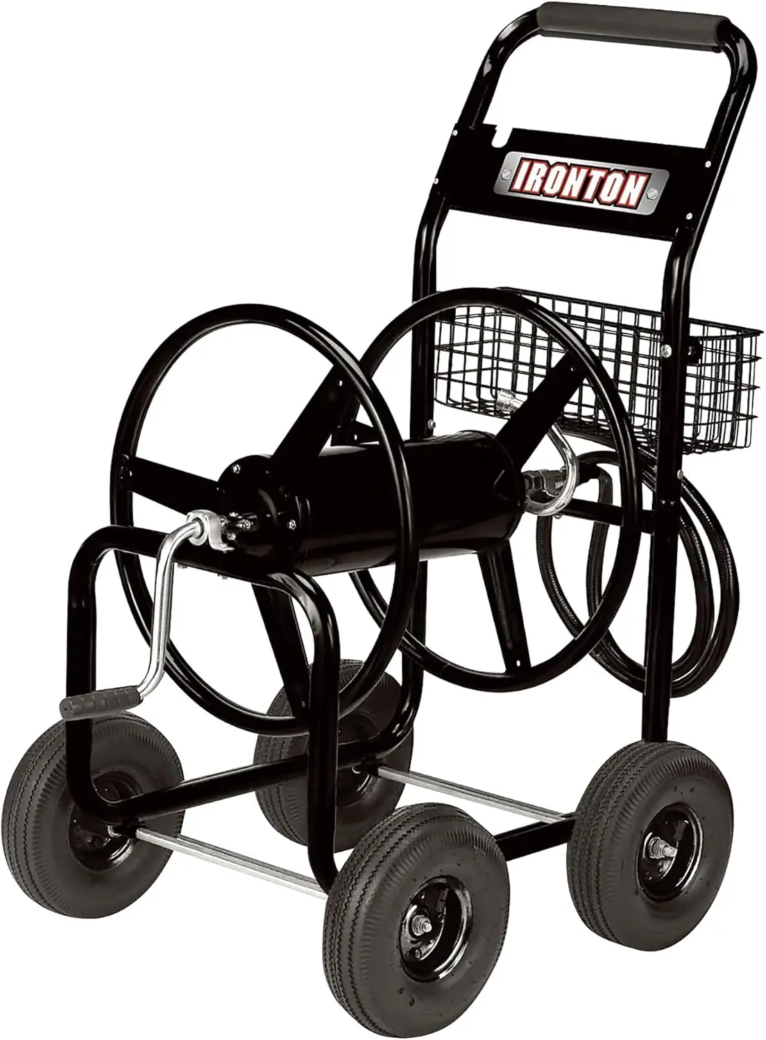 Steel Hose Reel Yard and Garden Cart, Holds up to 5/8in. x 300ft. Garden Hose, Easy-Rolling 10in. Pneumatic Tires