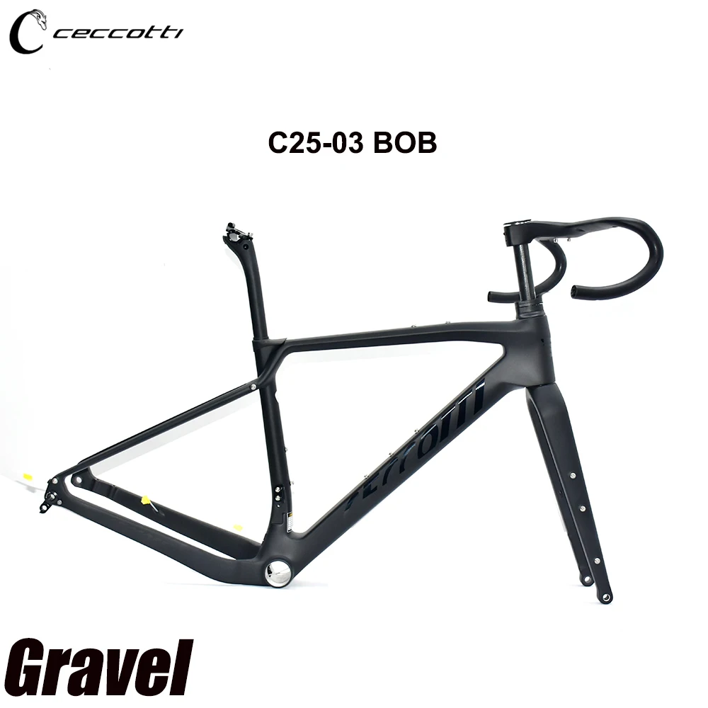 Full Carbon Fiber Bicycle Frame, BOB Gravel Bike Frameset with Handlebar, Full Inner Cable Gravel