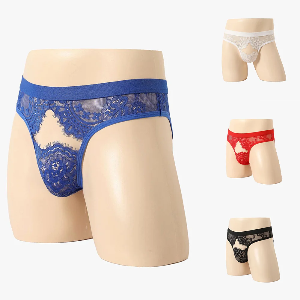 

Men's Sexy Jacquard Sissy Briefs Lace Sheer Lingerie Open Butt Ball Pouch Underwear Erotic Panties Breathable Underpants