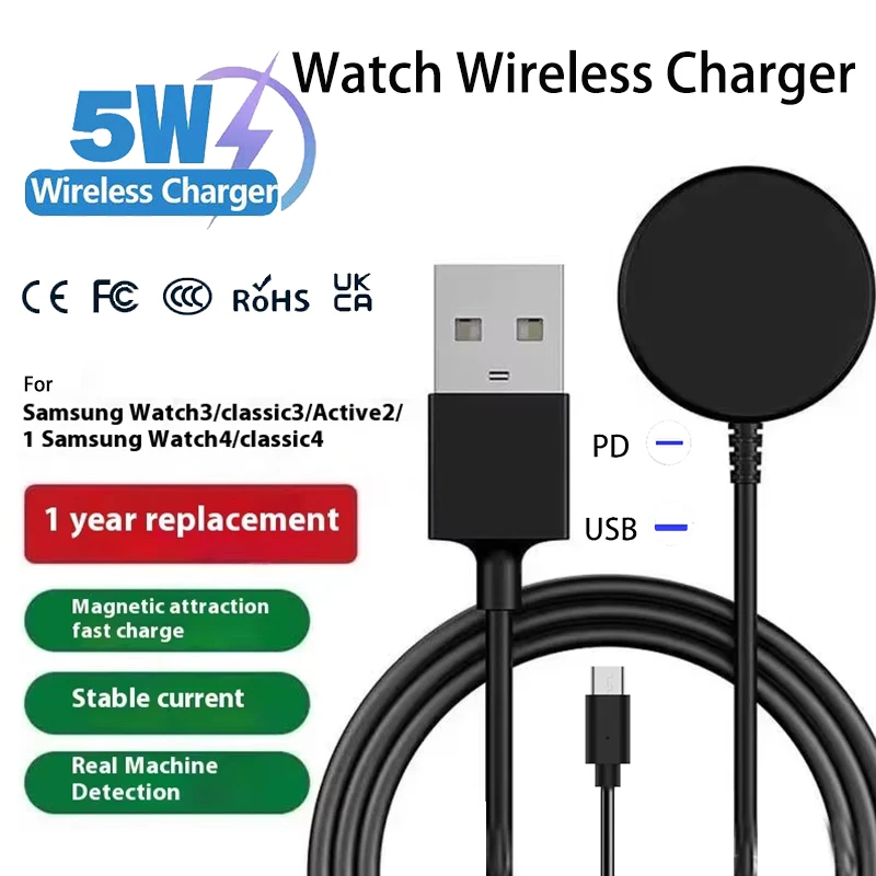 2025 USB/Type-C Watch Chargers for Samsung Galaxy Watch 8/7/6 Portable Cable Charger for Watch 3 4 5 Pro Active 2
