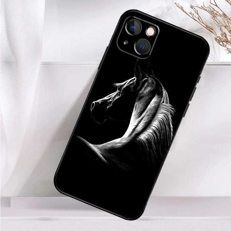 Black White Horse Phone Case For iPhone 16 15 14 12 11 13 Pro Max 7 8 Plus X XR XS Max 13 12 Mini Cover